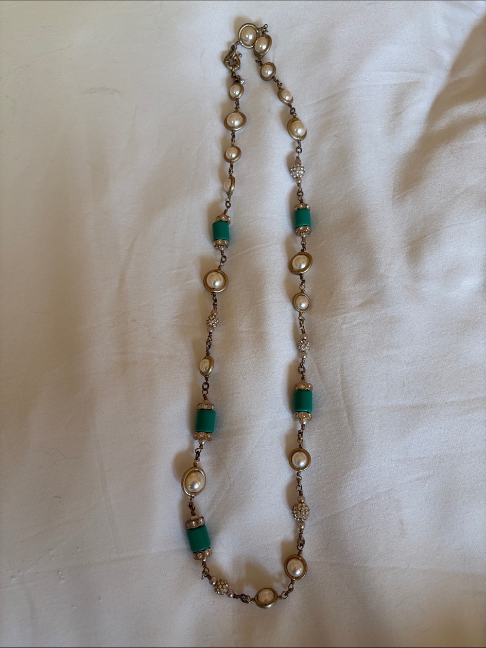 J. Crew Pearl and Teal Beaded Station Necklace